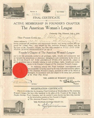 American Woman's League Certificate